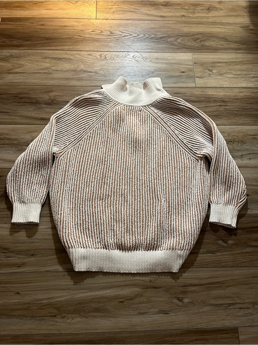 aerie Cream & Beige Ribbed Cowl-Neck Sweater - Picture 2 of 3
